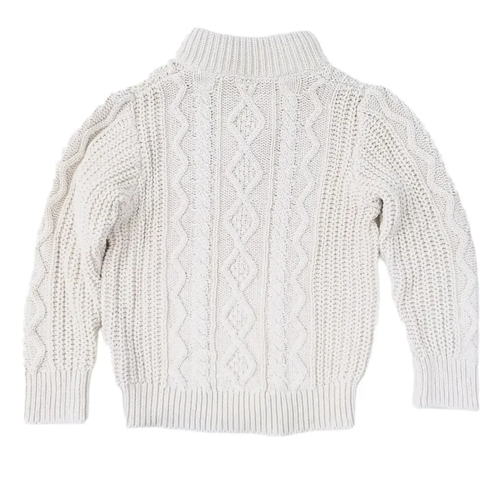 Gap Cableknit Sweater Size 5 Beige Oatmeal Cream Boys 100% Cotton, Sherpa Neck